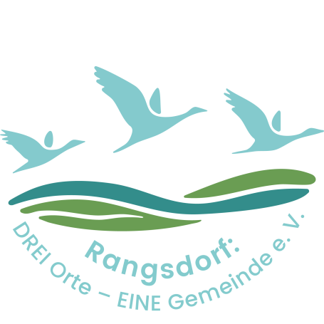 Logo von Rangsdorf: DREI Orte - EINE Gemeinde e. V. mit fliegenden Vögeln und geschwungenen Linien.